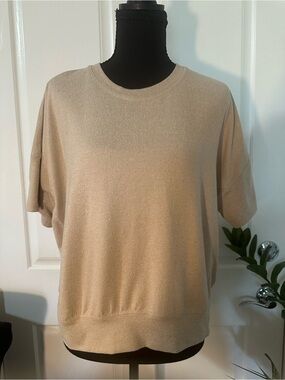 Beige Short Sleeve Knit Top - Women